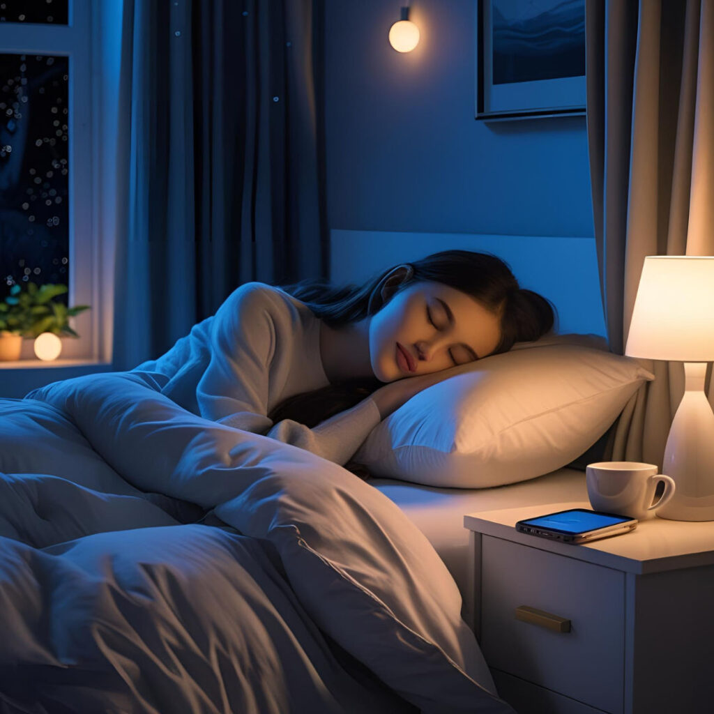 Woman enjoying restorative sleep part of hot girl habits nighttime routine.